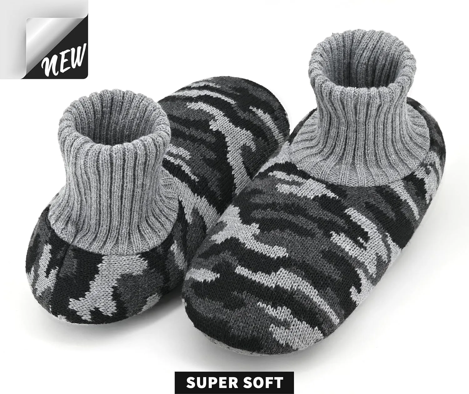 Panda Bros Men's Slipper Socks, Winter Cable Knit Non-Skid Warm Cozy Soft Indoor Socks With Fluffy Sherpa Lined