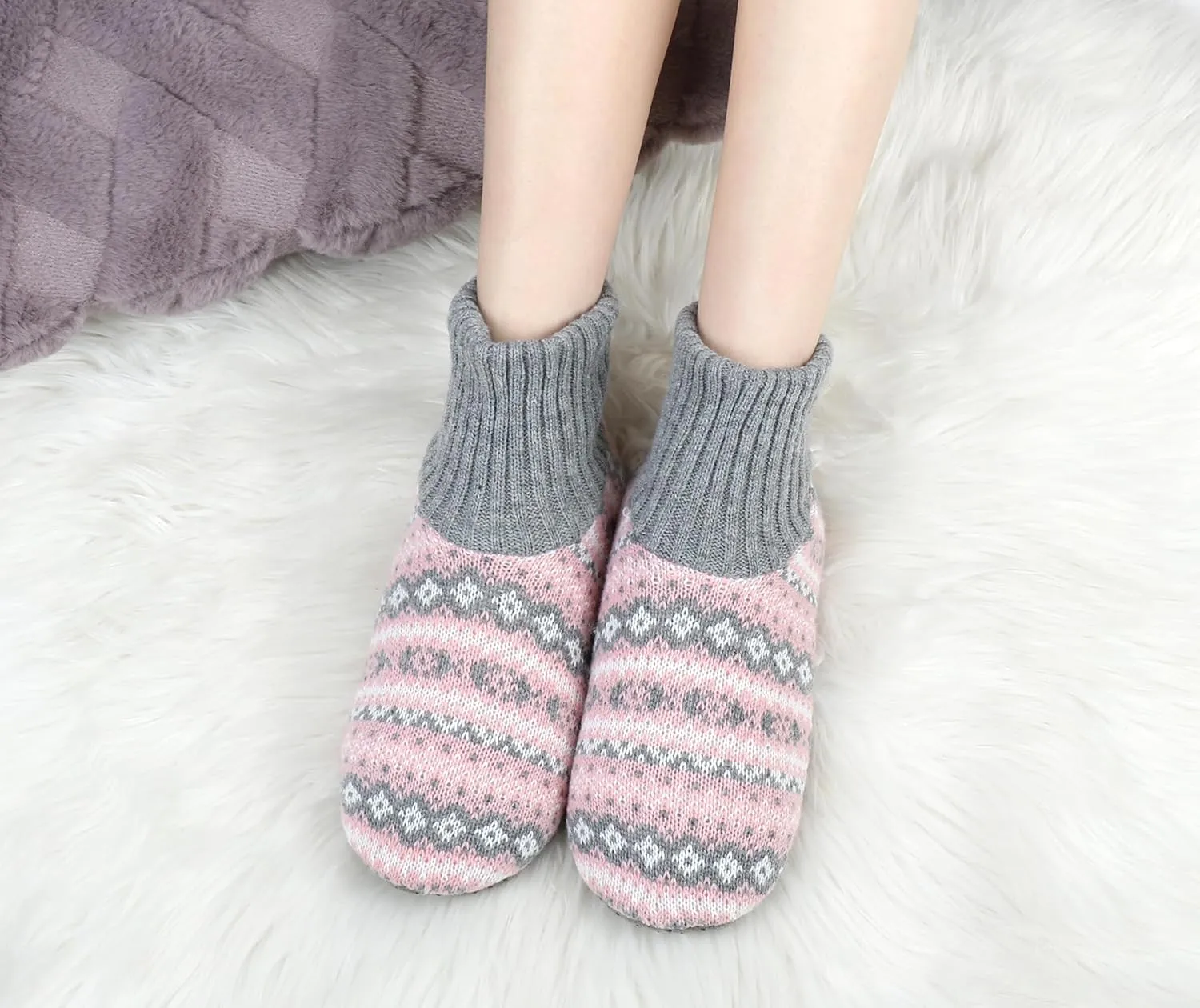 Panda Bros Slipper Socks For Women With Grippers, Fuzzy Womens Slipper Booties With Non Slip Bottoms, Cozy Warm House Slippers