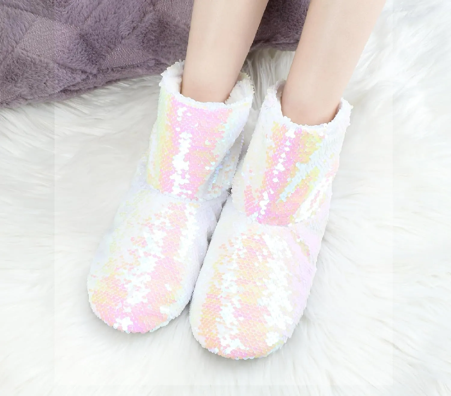 Panda Bros Womens Ballerina Sequin Slippers, Bling House Slippers With Grippers