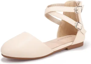 PANDANINJIA Girls Dress Shoes Flats Wedding Party School Toddler Little Kids Ankle Strap Ballet Flats Sandals