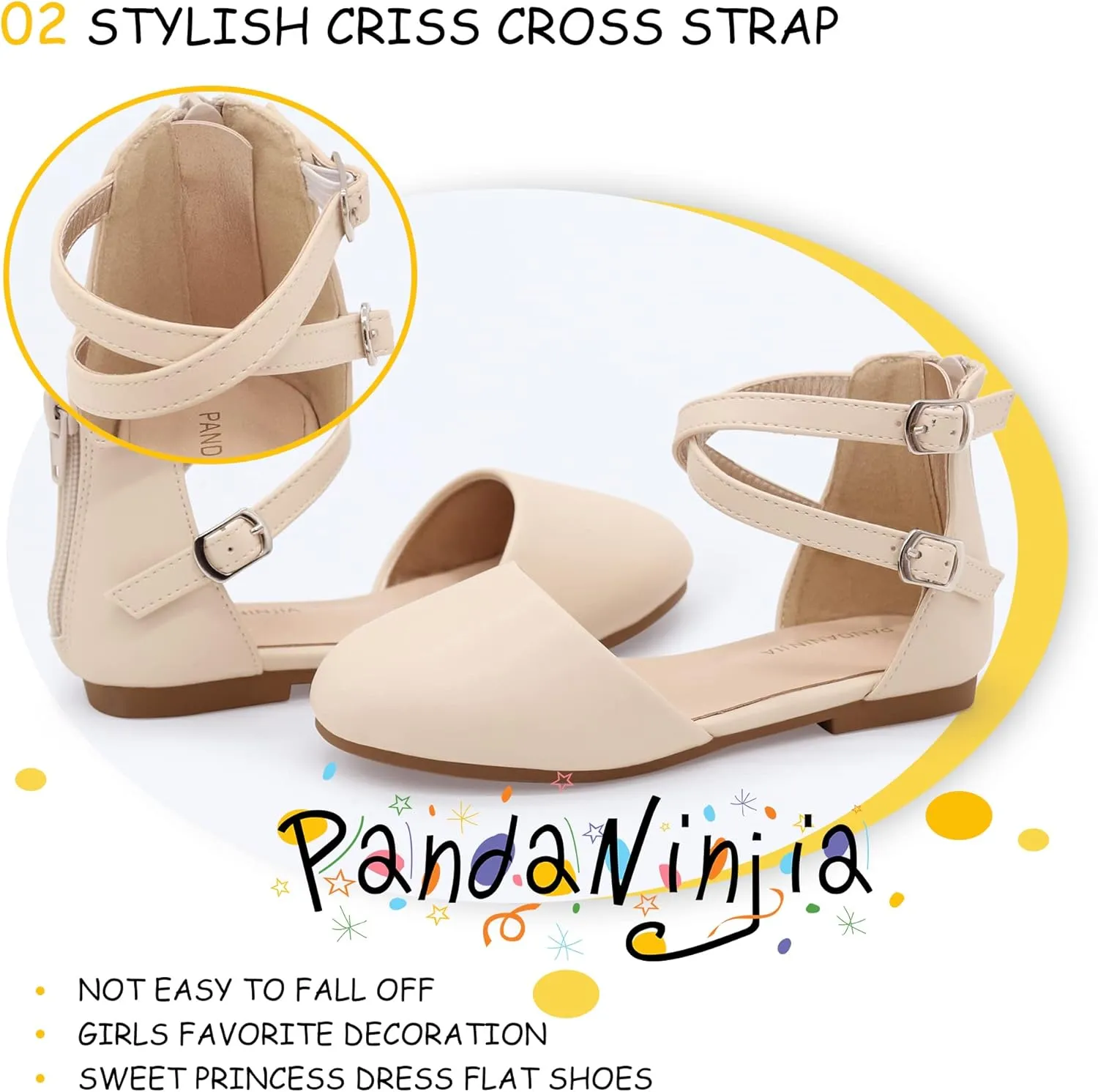 PANDANINJIA Girls Dress Shoes Flats Wedding Party School Toddler Little Kids Ankle Strap Ballet Flats Sandals