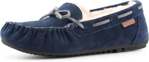 Parfeying Women's Sheepskin Moccasins Cow Suede Memory Foam Slippers Indoor Outdoor Shearling Winter Shoes,L20101 Indi 7US Indigo/Indigo