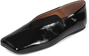 Patent Leather Ballet Flats for Women Fashionable Square Toe Ballet Flats Loafer Shoes for Women Nude Dress Shoes.