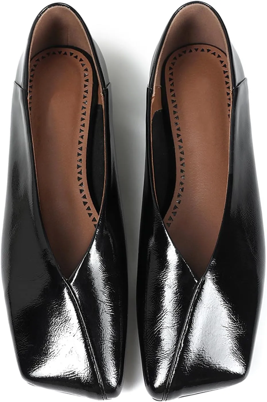Patent Leather Ballet Flats for Women Fashionable Square Toe Ballet Flats Loafer Shoes for Women Nude Dress Shoes.