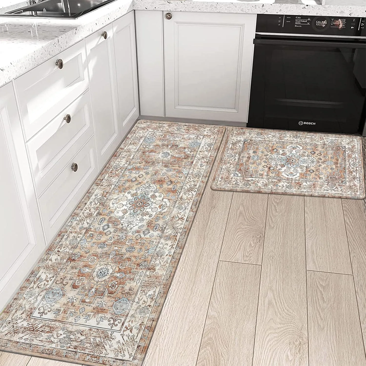 Pauwer Anti Fatigue Kitchen Mat Set of 2 Non Slip Kitchen Mats for Floor Cushioned Kitchen Rugs Comfort Standing Mat Farmhouse Waterproof PVC Foam Kitchen Floor Mat Runner