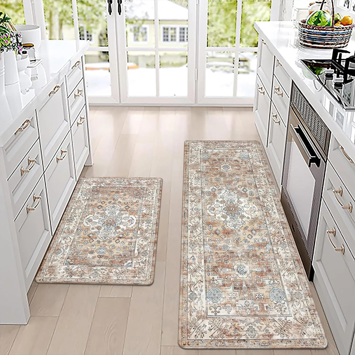 Pauwer Anti Fatigue Kitchen Mat Set of 2 Non Slip Kitchen Mats for Floor Cushioned Kitchen Rugs Comfort Standing Mat Farmhouse Waterproof PVC Foam Kitchen Floor Mat Runner