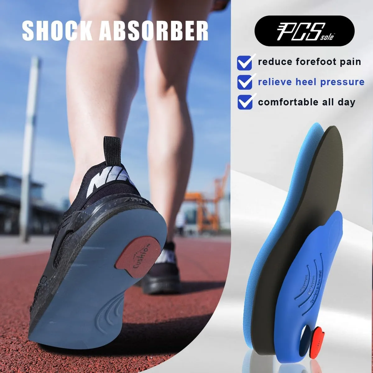 PCSsole 220 lbs Heavy Duty High Arch Support Insoles,Comfort Orthotics Insoles for Plantar Fasciitis,Flat Feet,Heel Pain,Pronation,Foot Pain Relief,Comfortable Shoe Insert for Men Women