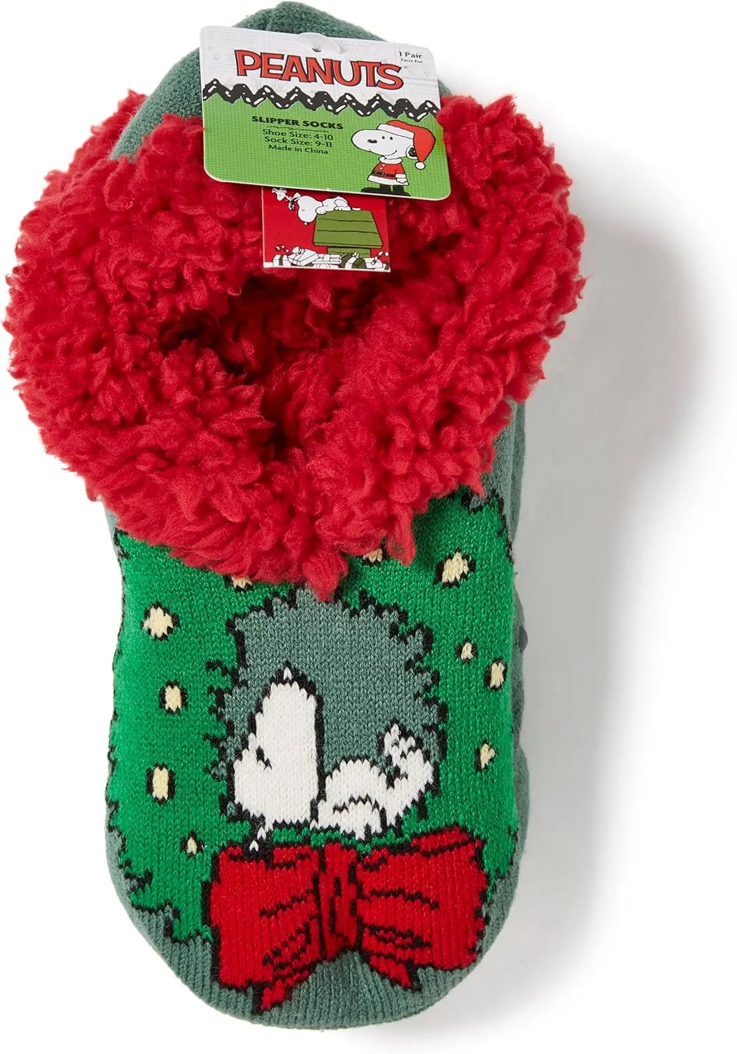 Peanuts Women's Snoopy Holiday Teddy Fur Slipper Socks