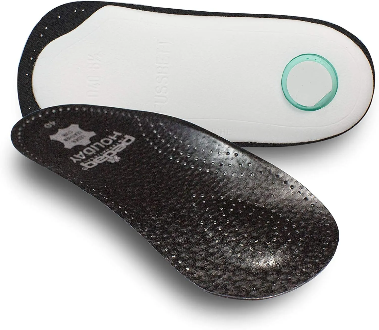 Pedag Holiday | 3/4 Length Sheepskin Orthotic Inserts | Handmade in Germany | Arch Support | Metatarsal Pad | Heel Cushion | Fits Low Profile Tight Shoes | Black | 1 Pair | US Men 13 / EU 46