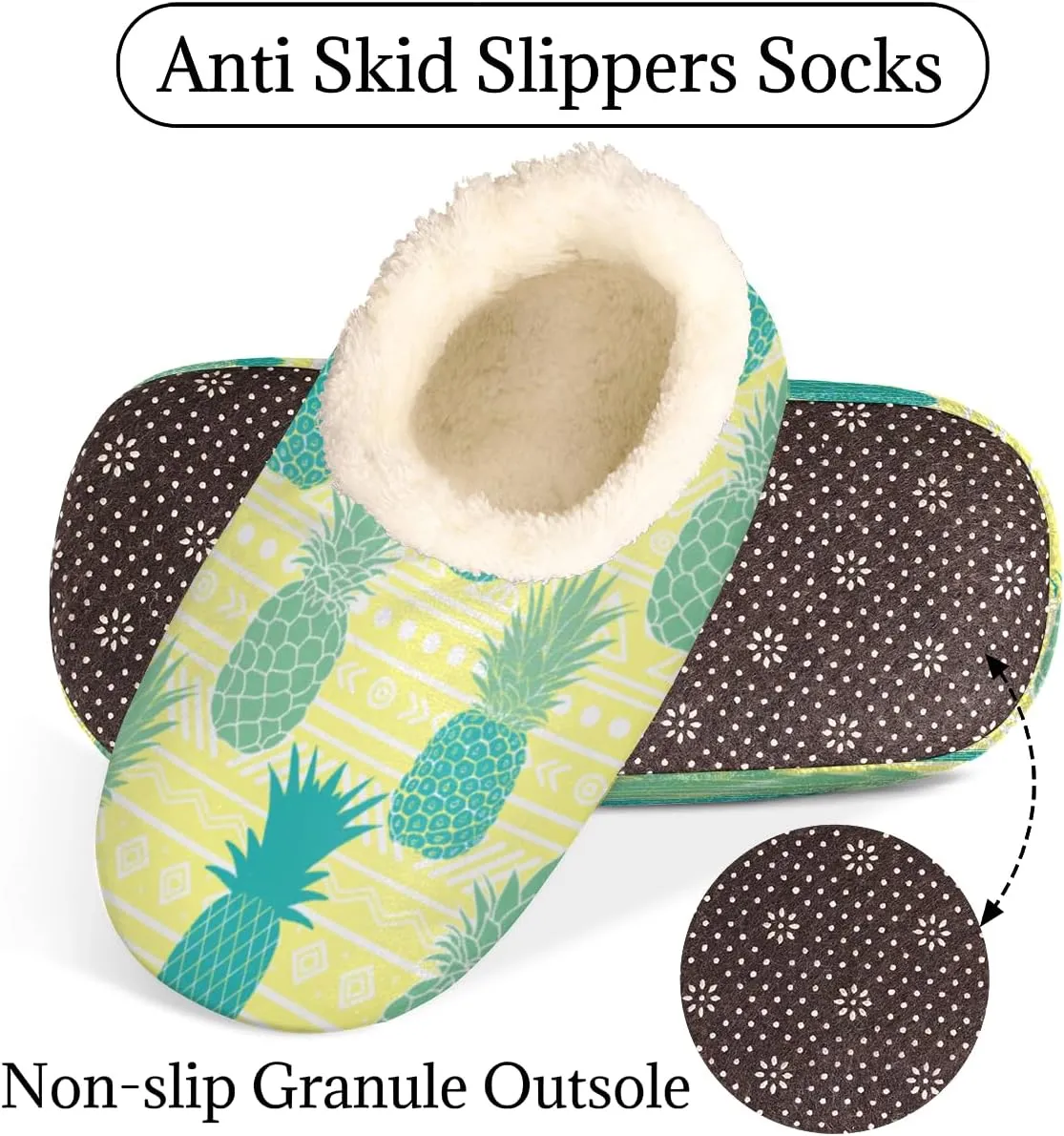 Pineapples Women's Slippers, Stripe Soft Cozy Plush Lined House Slipper Shoes Indoor Non-Slip Slippers for Women Girls Boys Teenager