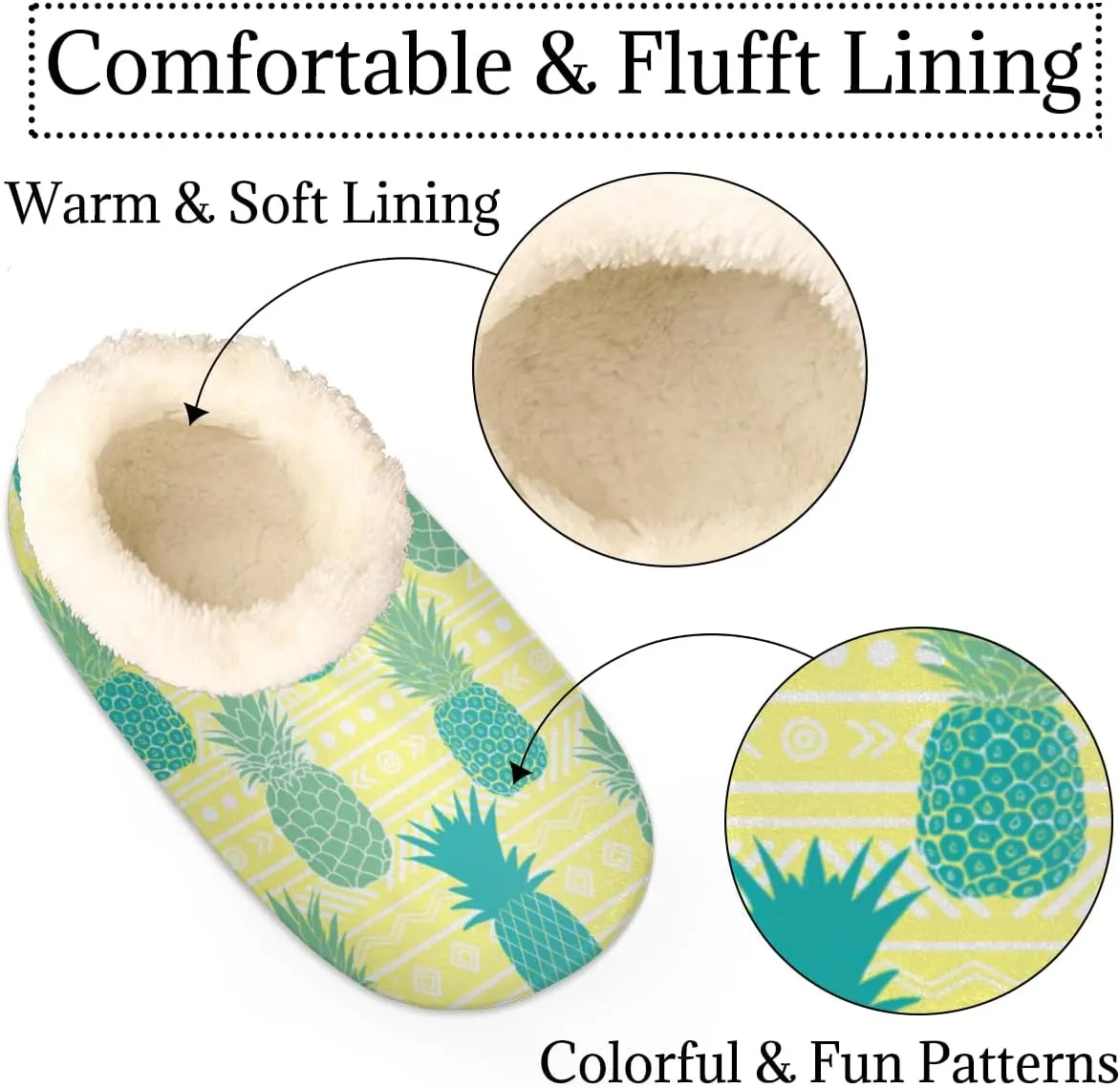 Pineapples Women's Slippers, Stripe Soft Cozy Plush Lined House Slipper Shoes Indoor Non-Slip Slippers for Women Girls Boys Teenager