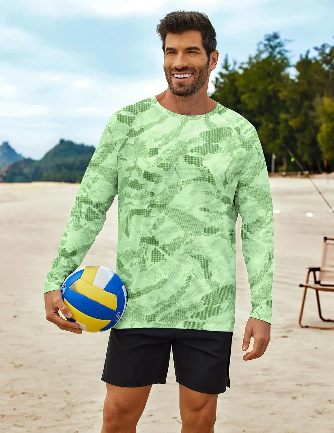 PINSPARK Mens UV Protection Shirts Long Sleeve Fishing Shirts Camo Rash Guard Swim Shirt Quick Dry Athletic Workout Tshirts