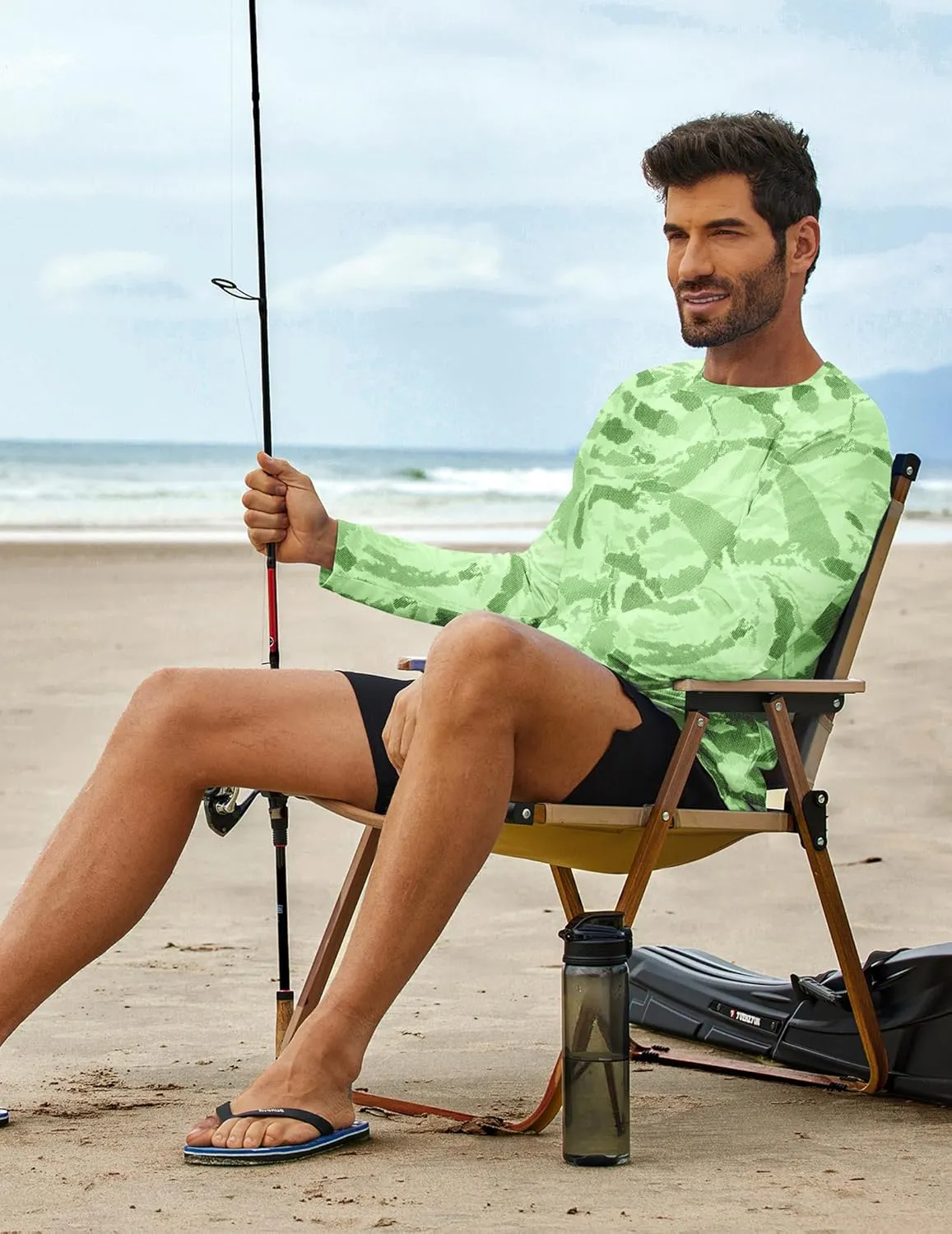 PINSPARK Mens UV Protection Shirts Long Sleeve Fishing Shirts Camo Rash Guard Swim Shirt Quick Dry Athletic Workout Tshirts