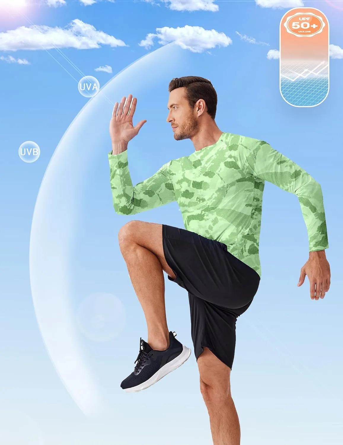 PINSPARK Mens UV Protection Shirts Long Sleeve Fishing Shirts Camo Rash Guard Swim Shirt Quick Dry Athletic Workout Tshirts