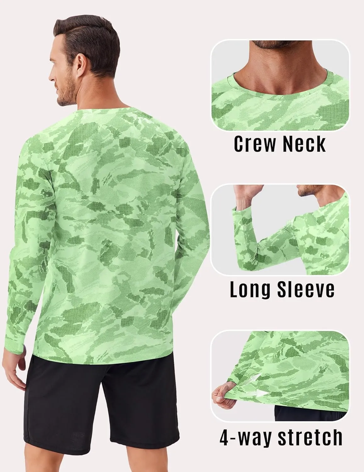 PINSPARK Mens UV Protection Shirts Long Sleeve Fishing Shirts Camo Rash Guard Swim Shirt Quick Dry Athletic Workout Tshirts