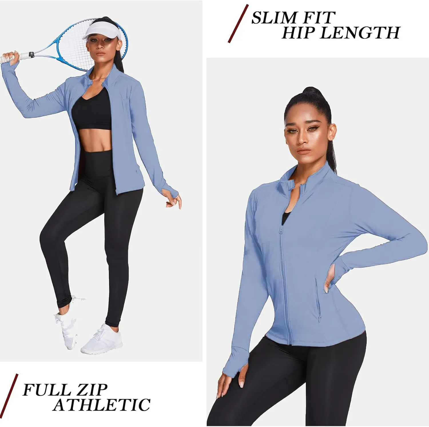 PINSPARK Women's Track Jacket Breathable Running Jacket Zip Up Sportswear Slim Fit Workout Tops