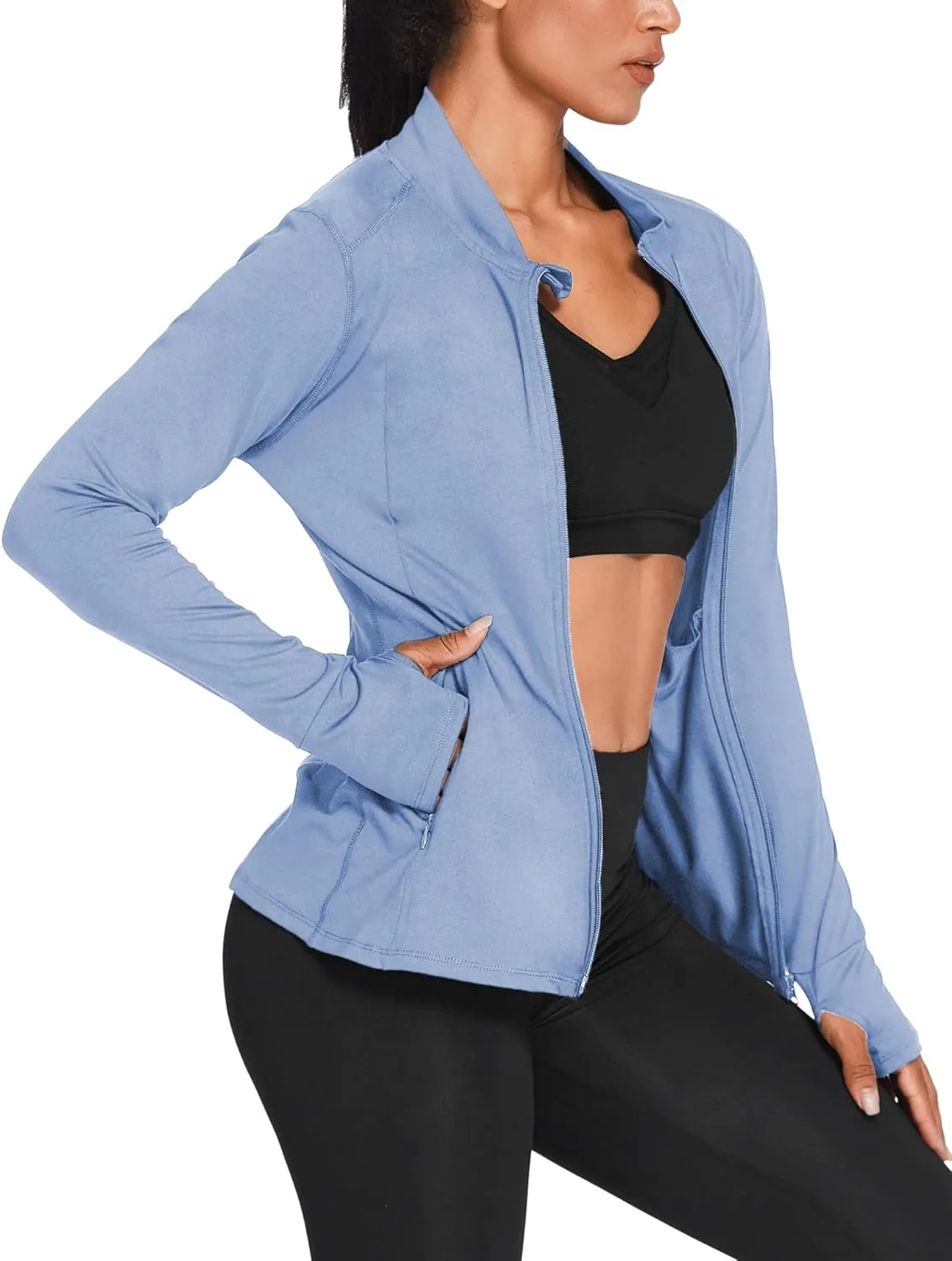PINSPARK Women's Track Jacket Breathable Running Jacket Zip Up Sportswear Slim Fit Workout Tops