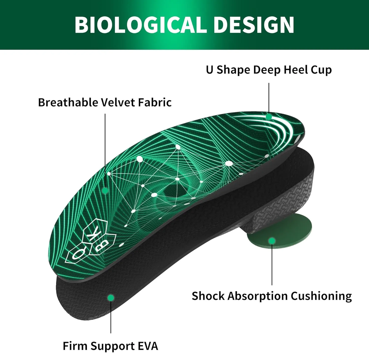 Plantar Fasciitis Orthotic Shoe Insoles, QBK High Arch Support Inserts for Dispersal Heel Pressure and Pain Relief，L