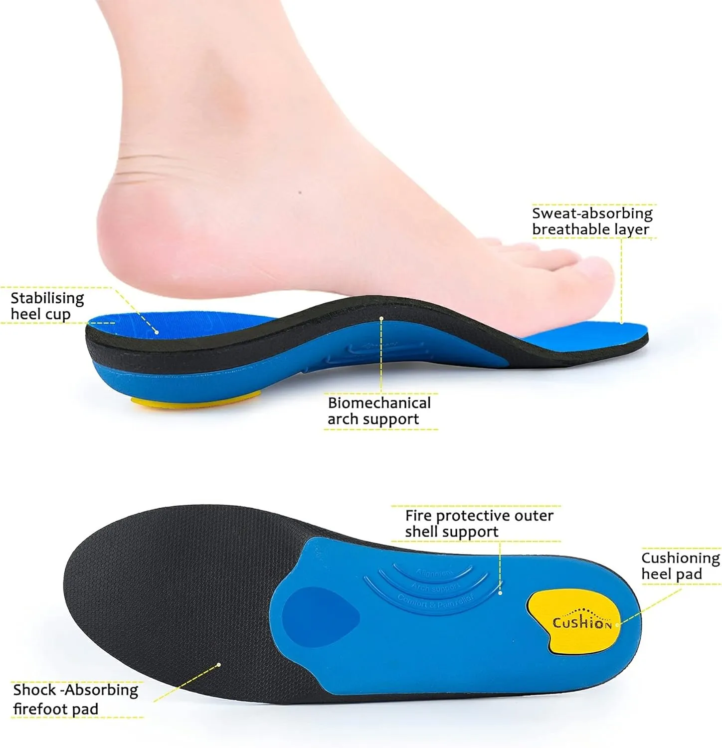Plantar Fasciitis Pain Relief Men Orthotics in Shoes Insole Arch Support Work Boot Inserts Flat Feet Women Heel Spur Pad Orthopedic Sole for Pronation Absorb Shock Athletic Cushion
