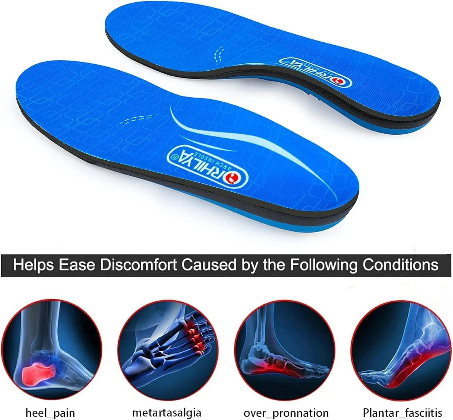 Plantar Fasciitis Pain Relief Men Orthotics in Shoes Insole Arch Support Work Boot Inserts Flat Feet Women Heel Spur Pad Orthopedic Sole for Pronation Absorb Shock Athletic Cushion
