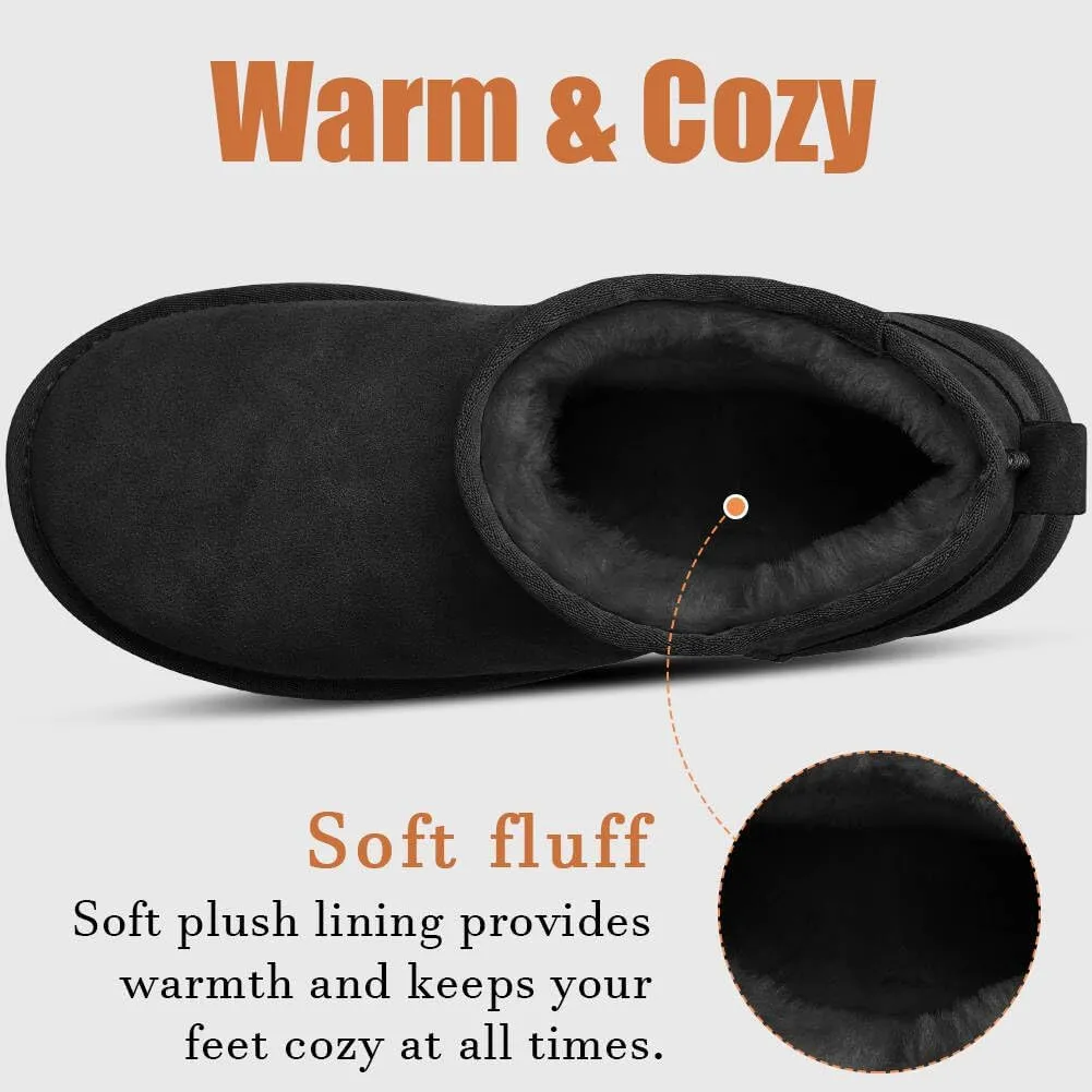 Platform Mini Boots for Women Suede Upper Winter Boots Warm Fur Fleece Lined Anti-Slip Sole Short Ankle Snow Boots for Indoor & Outdoor