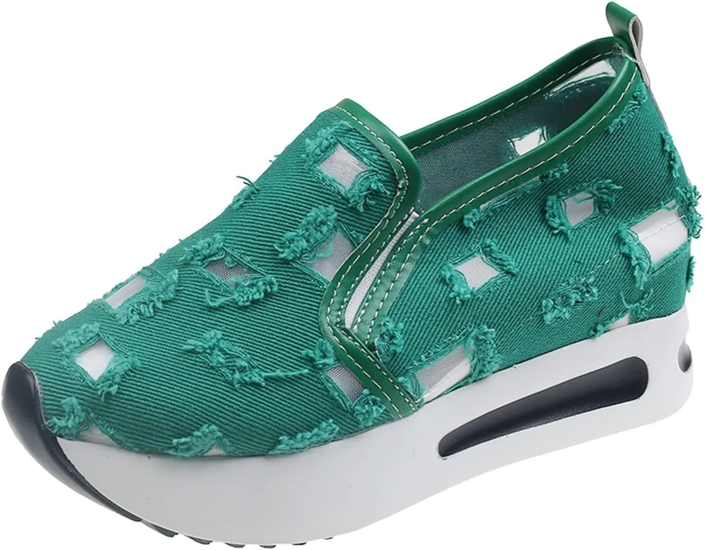 Platform Wedge Sneakers for Women Slip on Loafers Comfortable Thick Soft Shoes Arch Support Walking Work Shoes Breathable Sheer Mesh Lace Fashion Shoe Comfort Sneaker