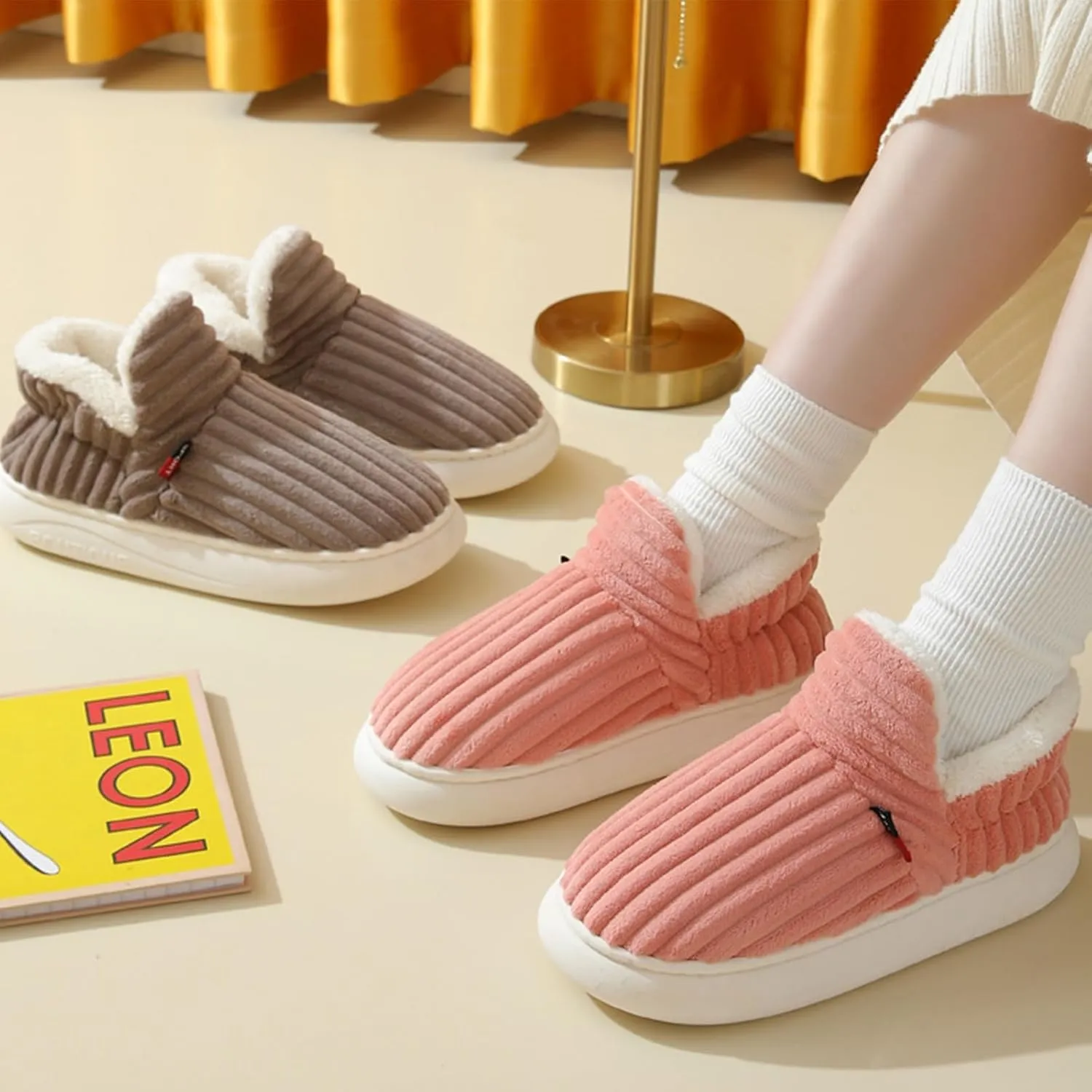 Pluffi Cozy Stylish Slipper, Pluffi Slipper Booties for Kids and Adult, Winter Cloud Slippers Warm Fuzzy Lining House Slippers(Orange,4.5-5.5 Women/3.5-4.5 Men)