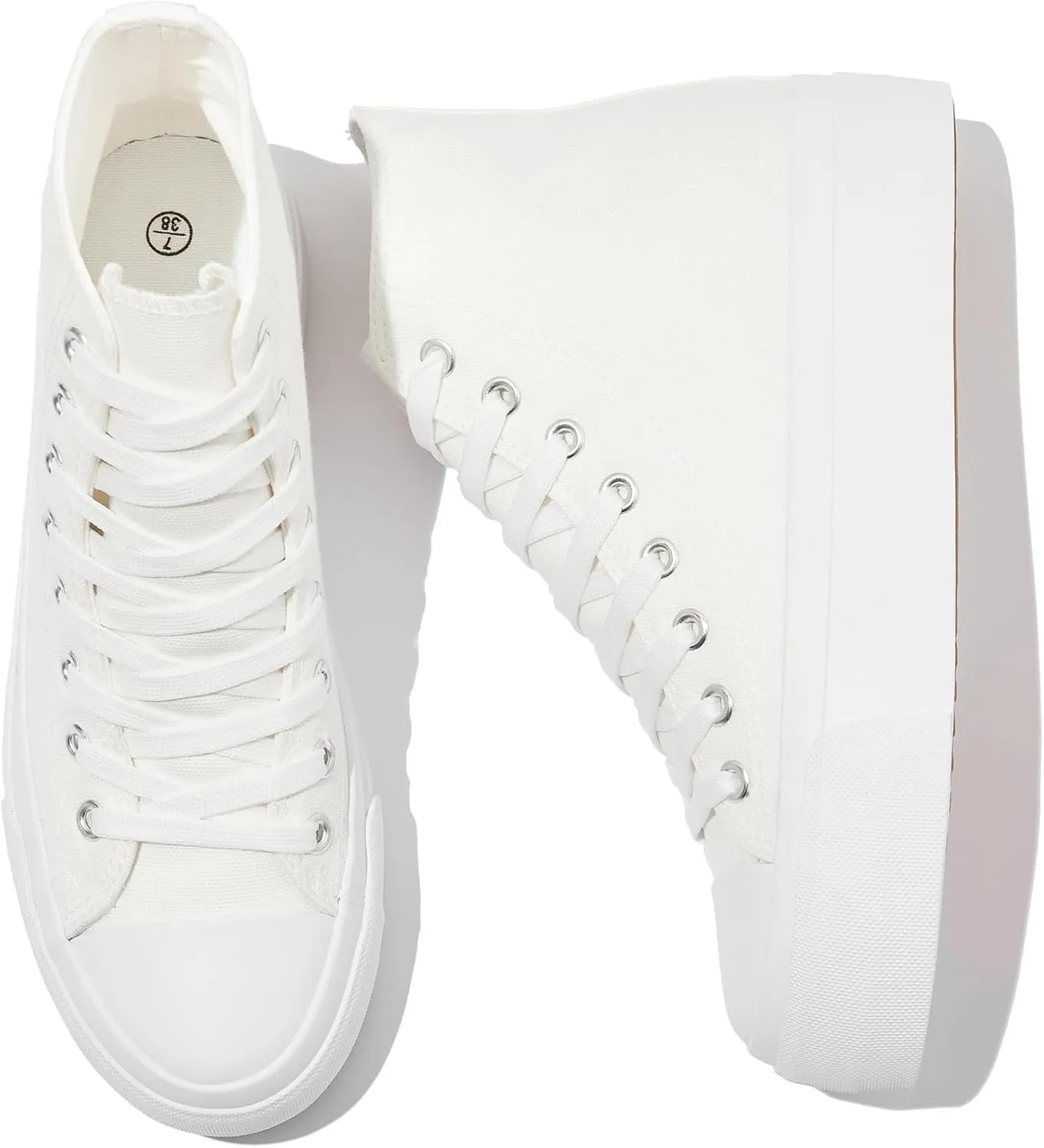 POVOGER Platform Sneakers for Women Fashion High Top Canvas Shoes White Womens Platform Shoes Casual Lace Up Mid Top Shoes