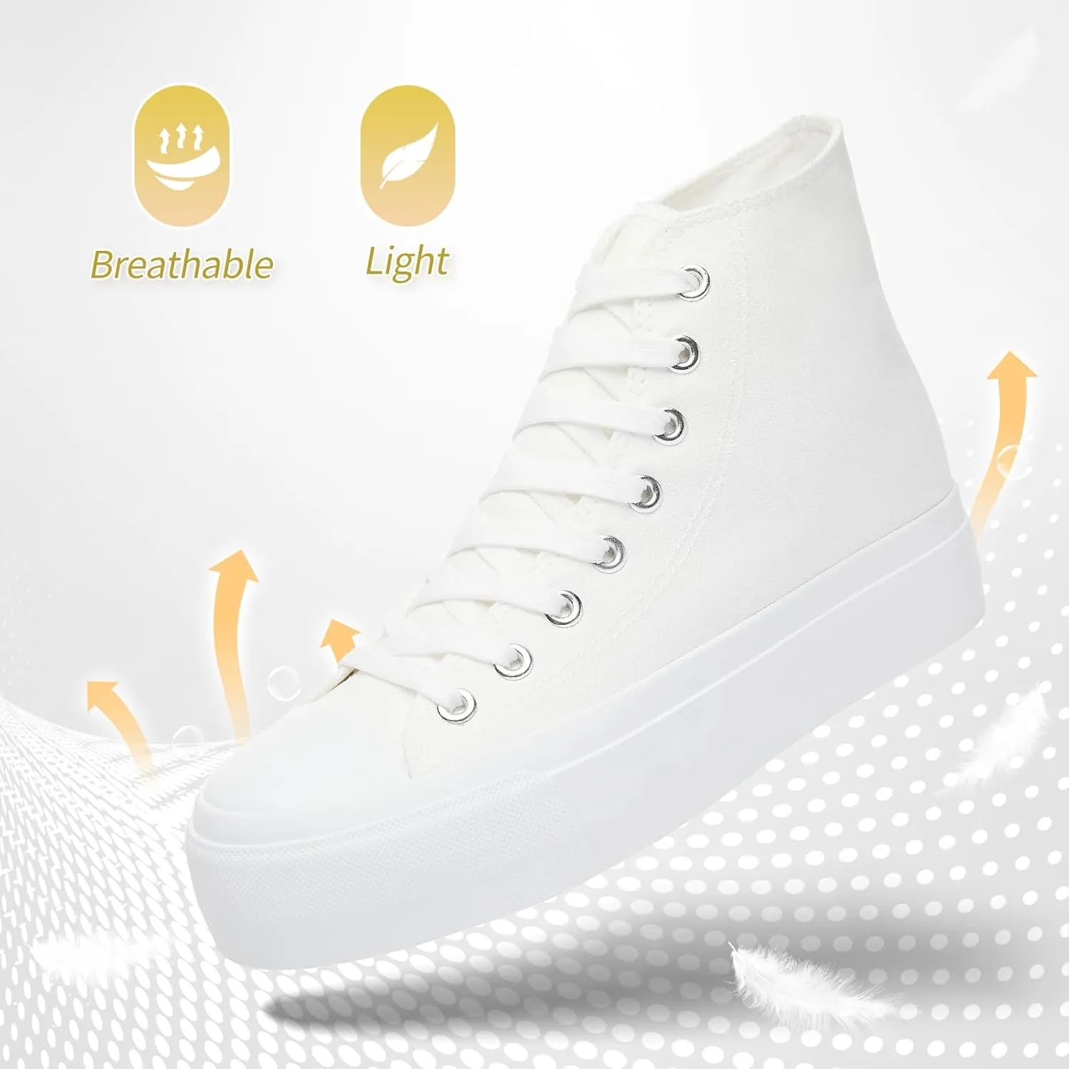 POVOGER Platform Sneakers for Women Fashion High Top Canvas Shoes White Womens Platform Shoes Casual Lace Up Mid Top Shoes
