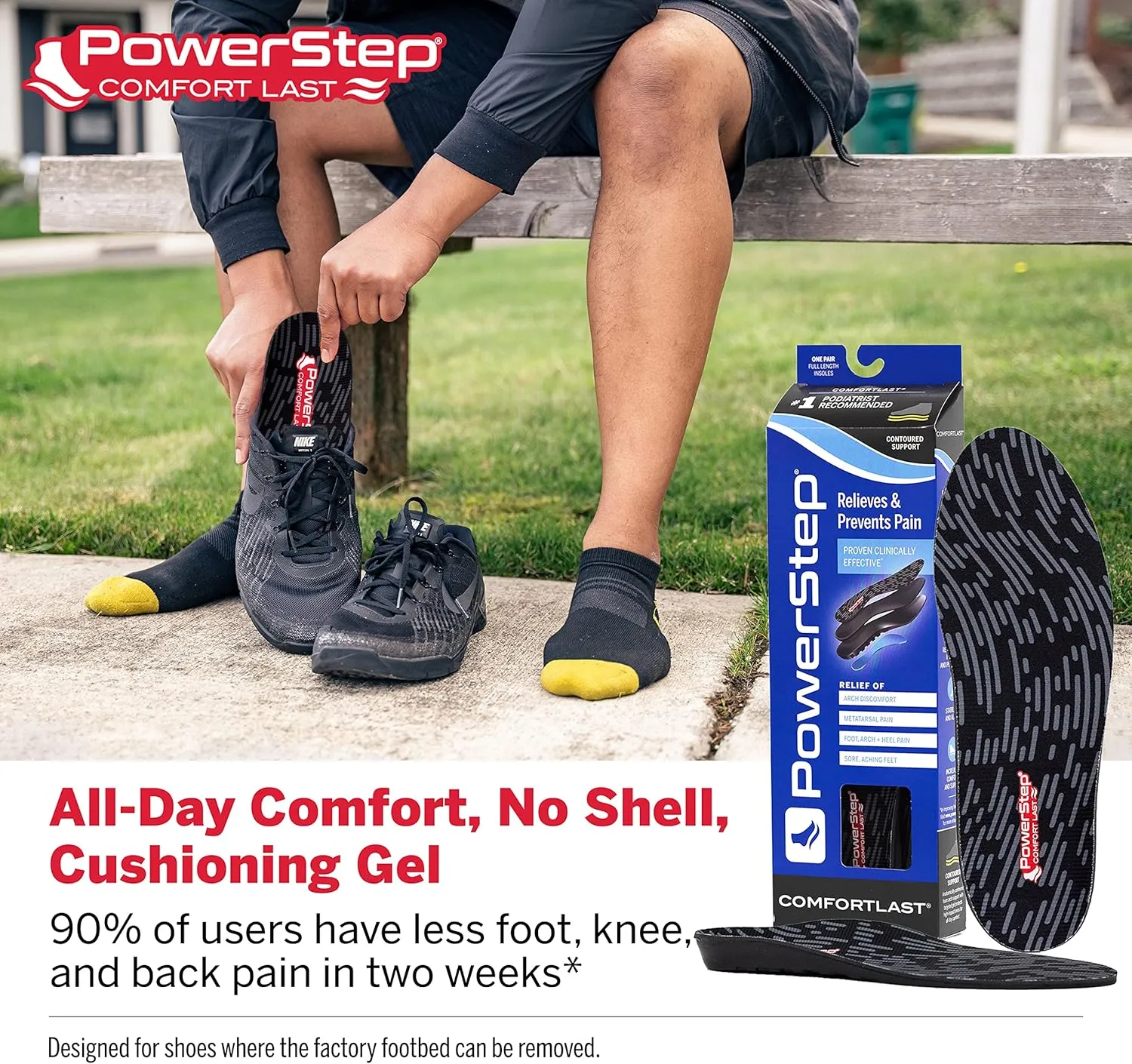 PowerStep Comfort Last Insoles, Cushioning Gel Insoles for Standing All Day, Supports Metatarsal Pain, Foot Arch, Heel Pain, All Day Comfort, Made in The USA (Men's 5-6.5 / Women's 7-8.5)