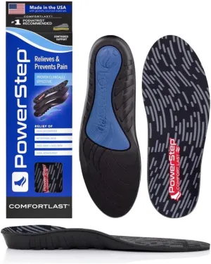 PowerStep Comfort Last Insoles, Cushioning Gel Insoles for Standing All Day, Supports Metatarsal Pain, Foot Arch, Heel Pain, All Day Comfort, Made in The USA (Men's 5-6.5 / Women's 7-8.5)