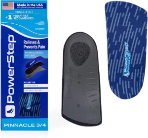 PowerStep Insoles, Pinnacle 3/4 Thin, Arch Pain Relief Insole, For Tight Shoes, Arch Support Orthotic For Women and Men, M4/W6