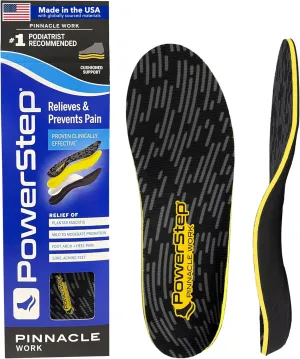 PowerStep Insoles, Pinnacle Work, Work Boot Arch Support, Insoles For Standing All Day, Arch Support Orthotic For Men, M7/W9