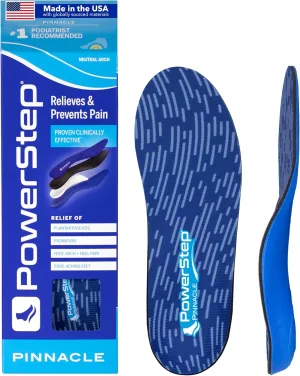 PowerStep Pinnacle Insoles - Orthotics for Plantar Fasciitis Relief – Made in USA Orthotic Insoles for Arch Support with Moderate Pronation - #1 Podiatrist Recommended (M 11-11.5 W 13-13.5)