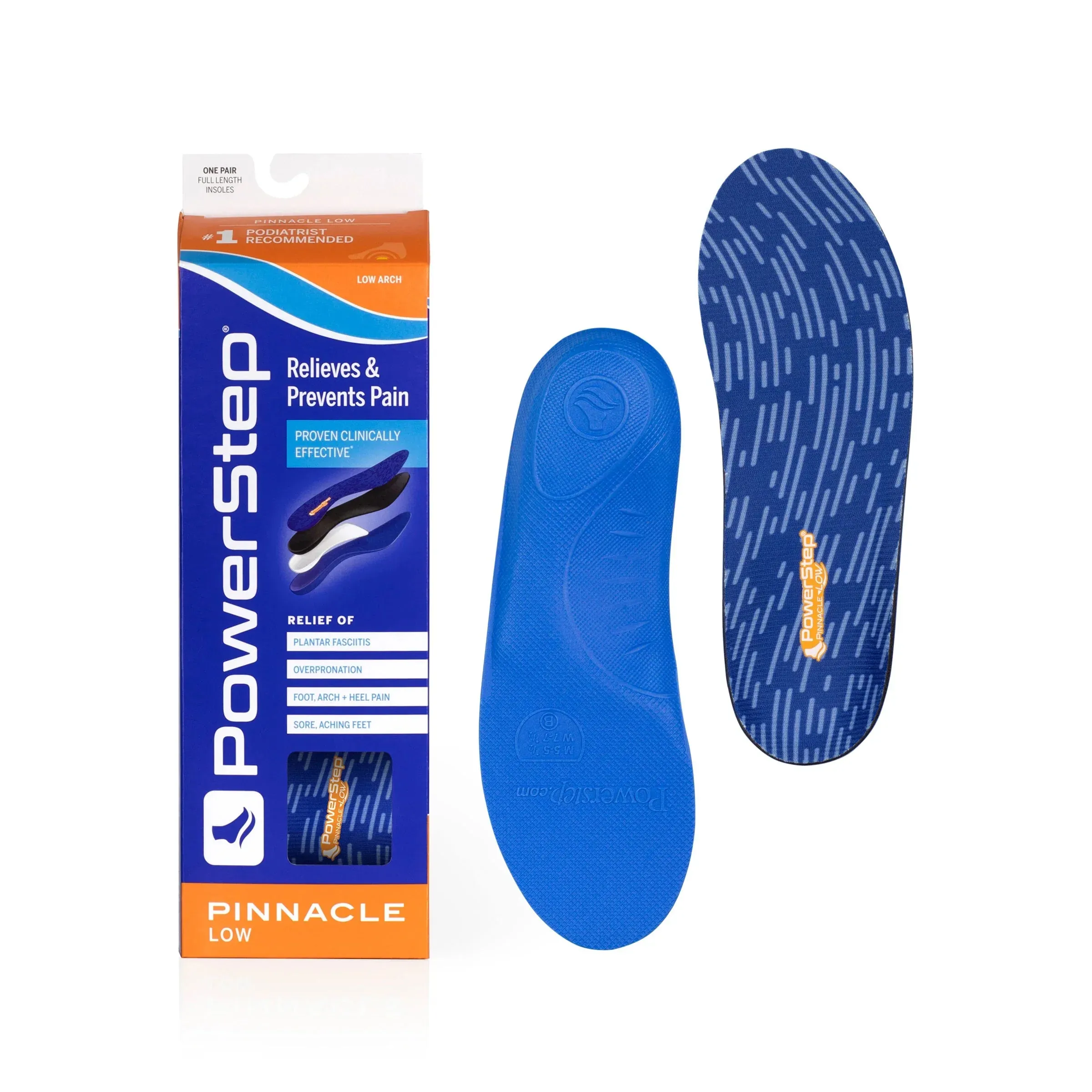 PowerStep Pinnacle LowArch Full Insoles Orthotics - Flat Feet Pain Relief Orthotic, Pronation Inserts