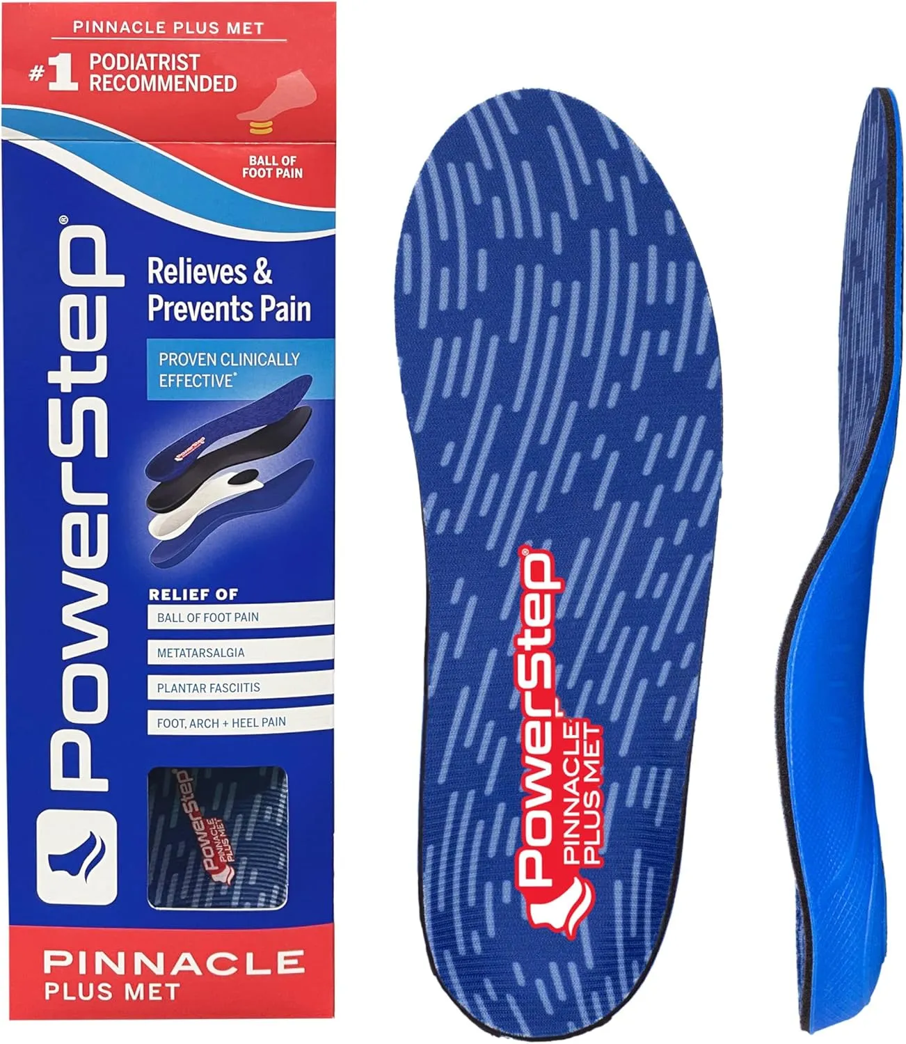 PowerStep Pinnacle Plus Ball of Foot Pain Relief Orthotics - Shoe Inserts for Metatarsalgia, Arch Support & Morton's Neuroma Pain Relief - Made in USA Insoles with Metatarsal Pad (M 10-10.5, F 12)