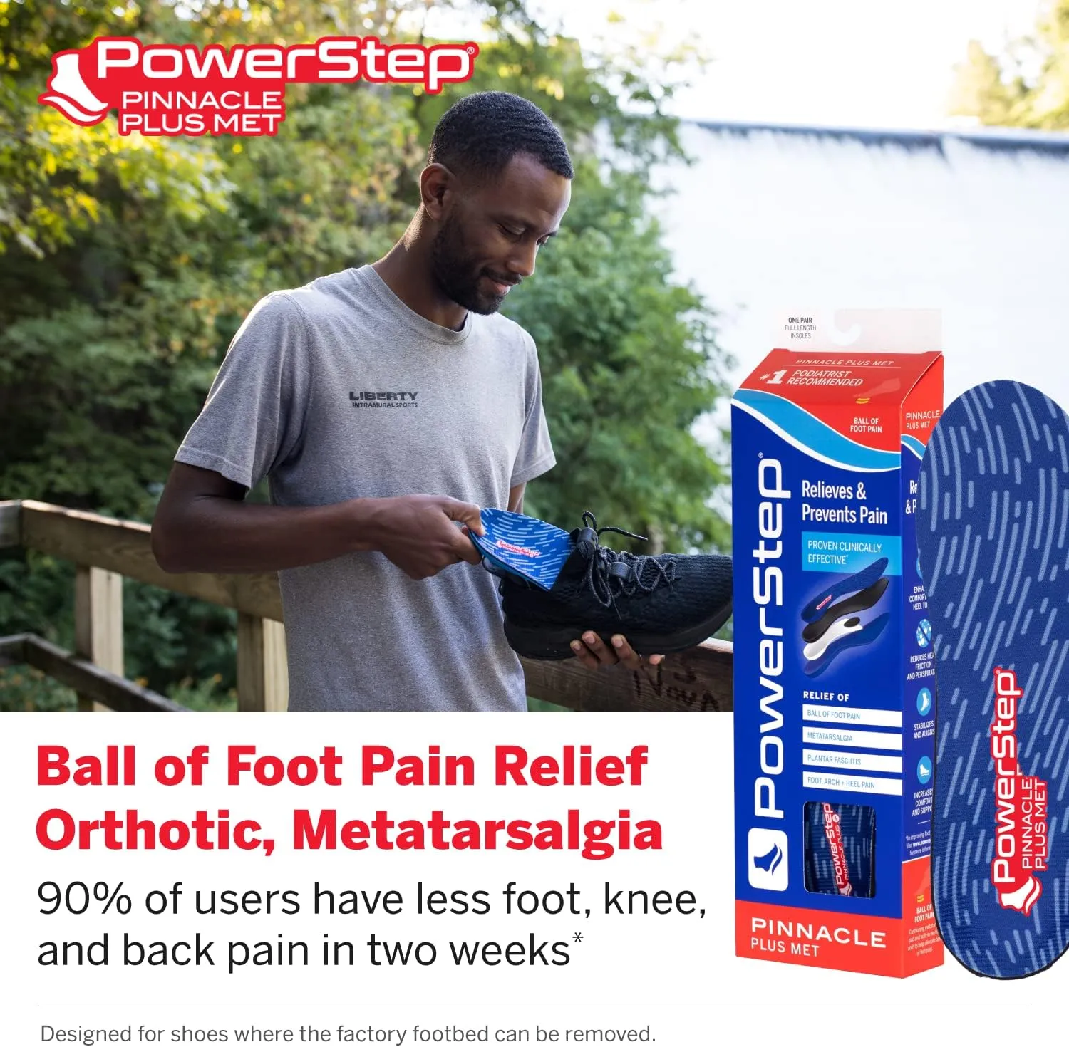 PowerStep Pinnacle Plus Ball of Foot Pain Relief Orthotics - Shoe Inserts for Metatarsalgia, Arch Support & Morton's Neuroma Pain Relief - Made in USA Insoles with Metatarsal Pad (M 10-10.5, F 12)