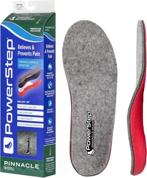 Powerstep Pinnacle Wool Insoles - Neutral Arch Support, Max Cushioning, Plantar Fasciitis Relief, Temperature Regulating Inserts for Men and Women, M14-15