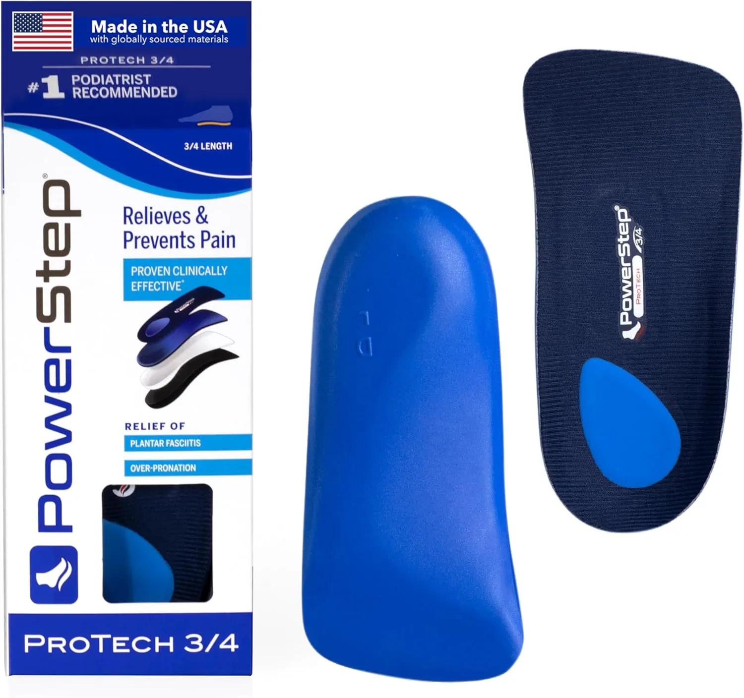 PowerStep ProTech 3/4 Orthotic Insoles - Medical Grade Arch Support Inserts for Plantar Fasciitis Relief- Made in USA - Maximum Cushioning   ShockAbsorb Orthotics (M 11-11.5 W 13-13.5)