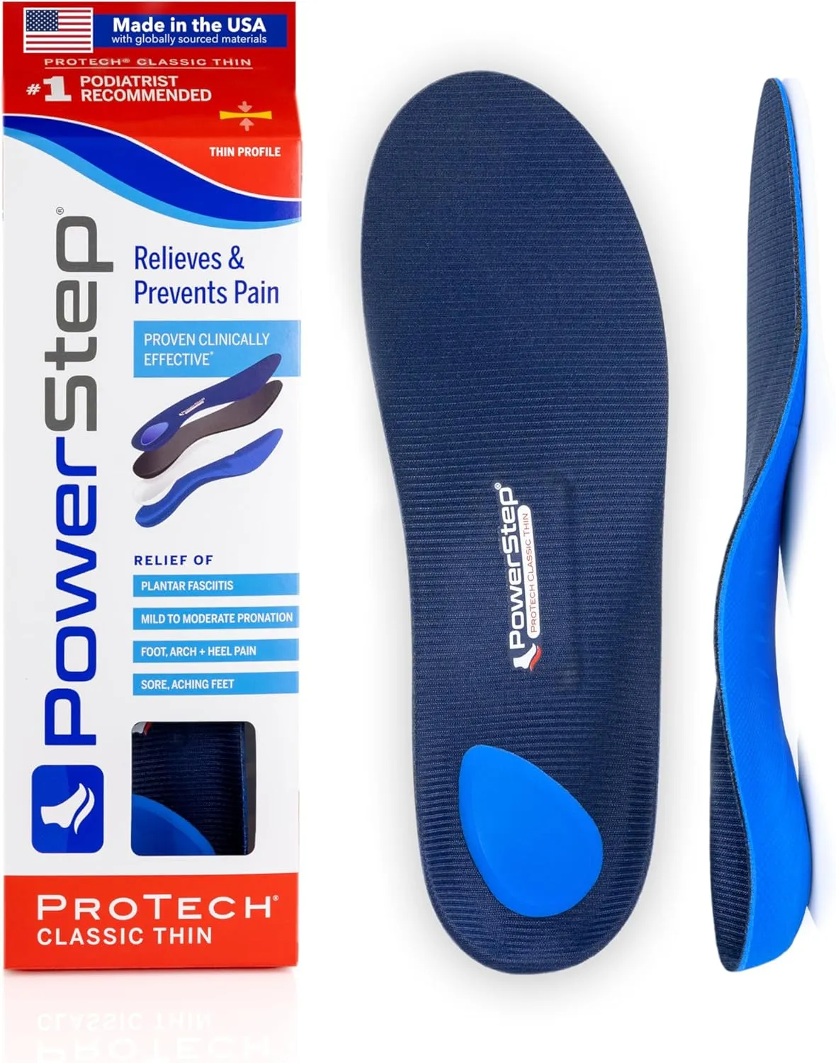 PowerStep ProTech Classic Orthotic Insoles - Medical Grade Arch Support Inserts for Plantar Fasciitis Relief- Made in USA - Maximum Cushioning   ShockAbsorb Orthotics (M 6-6.5 W 8-8.5)