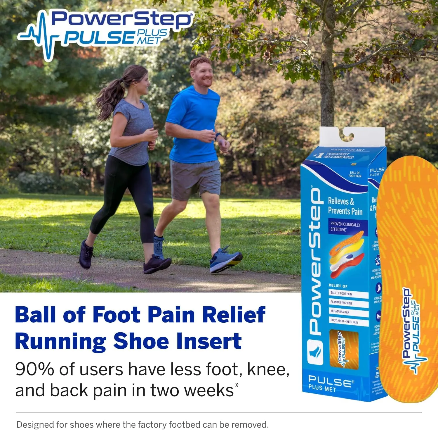 PowerStep Pulse Plus Ball of Foot Pain Relief Shoe Insoles - Running Shoe Orthotics for Metatarsal Foot Pain, and Morton's Neuroma Relief - Made in The USA (M 14-15)