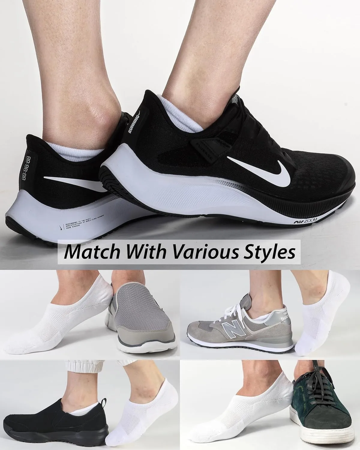 Pro Mountain Wide Toe Box No Show Running Socks For Health Unisex Arch Support Athletic Workout Heel Tab 6 Pack Size S to L