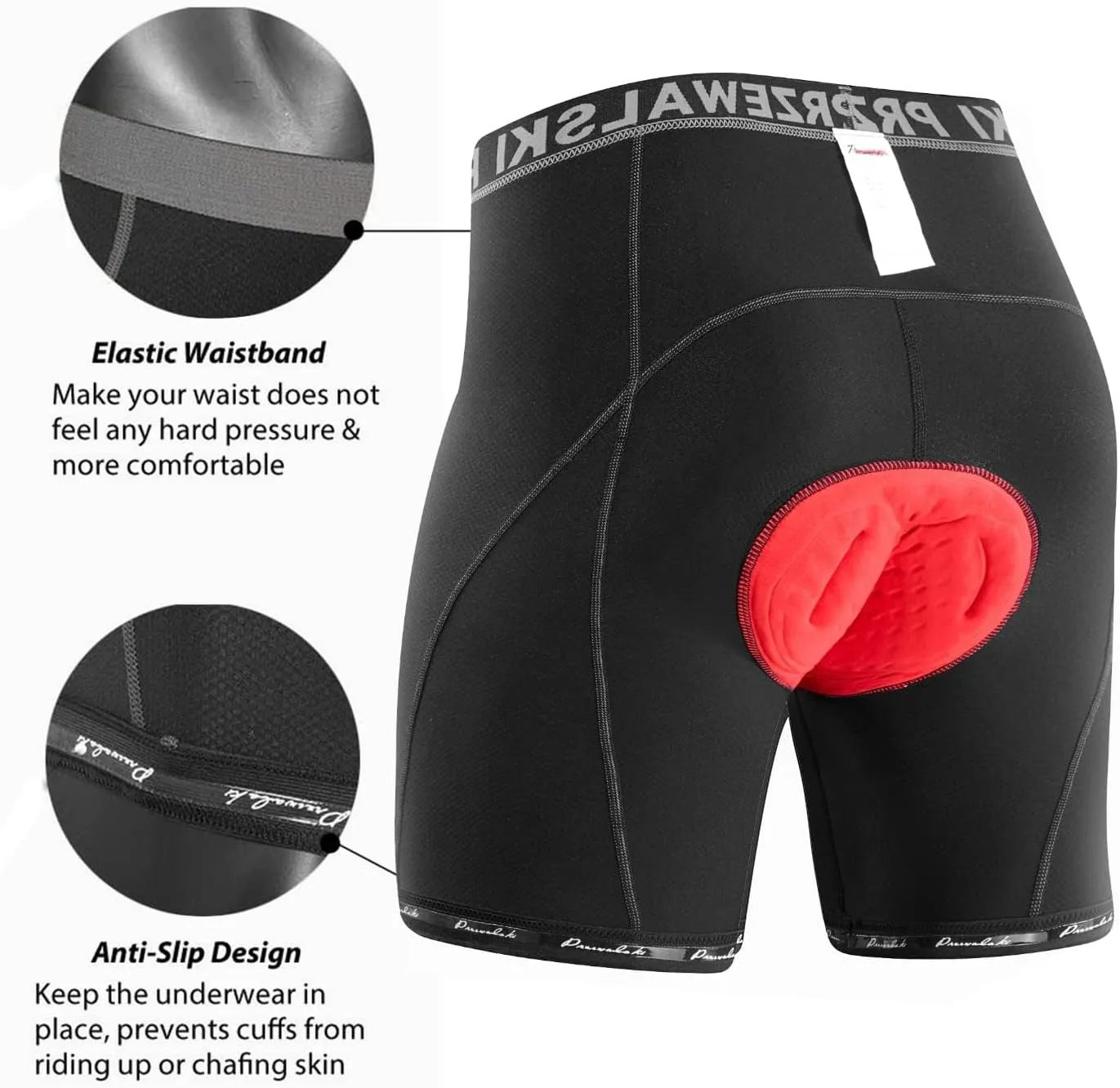 Przewalski Mens Cycling Underwear Shorts 4D Padded Bike Undershorts Bicycle MTB Liner Shorts with Silicone Leg Grippers