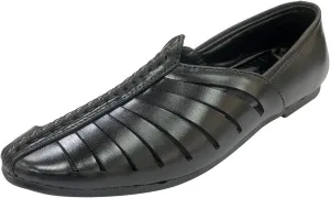 Punjabi Jutti for Mens Black Breathable Comfort Loafers Indian Shoes Sherwani Wedding Shoes
