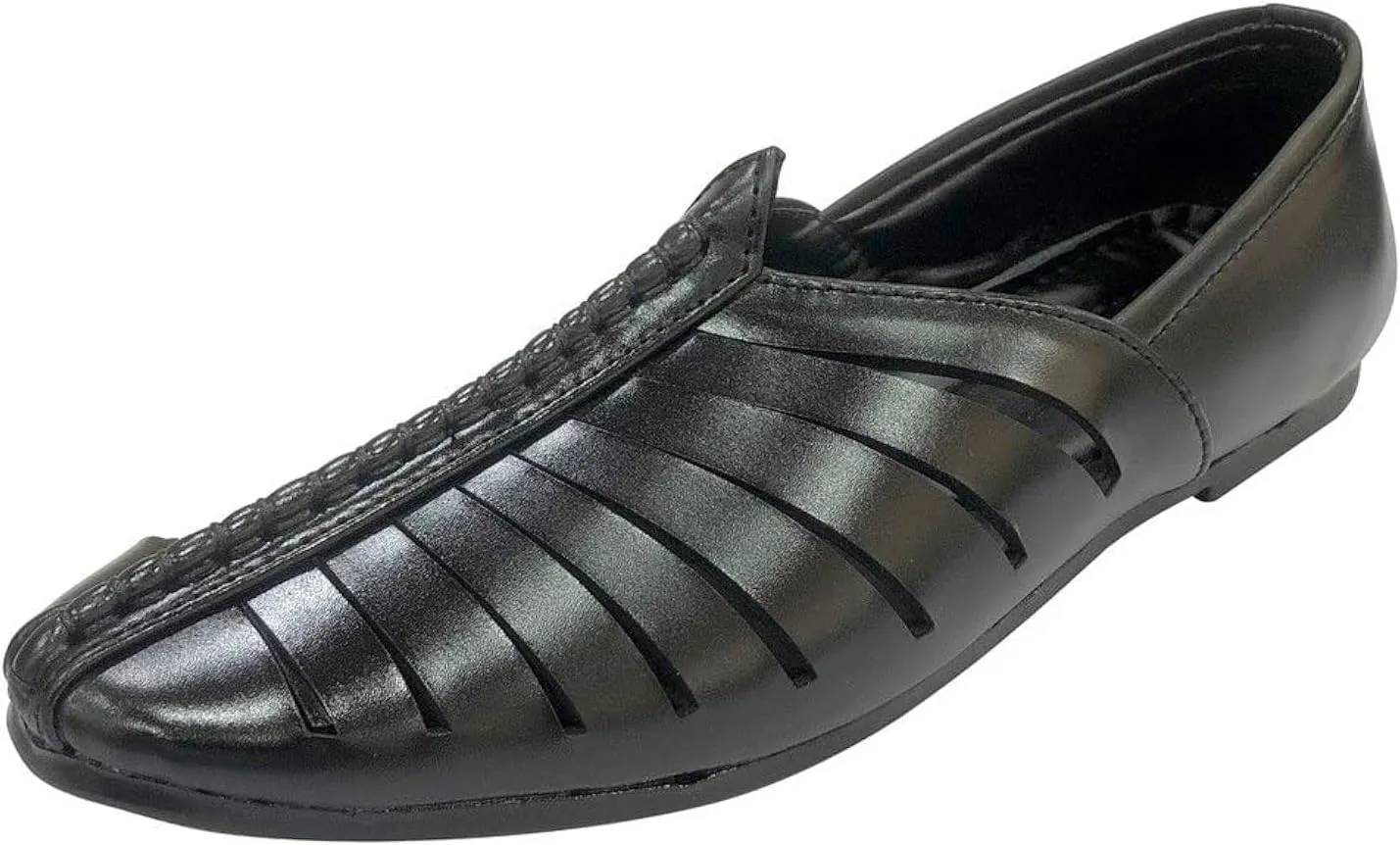 Punjabi Jutti for Mens Black Breathable Comfort Loafers Indian Shoes Sherwani Wedding Shoes