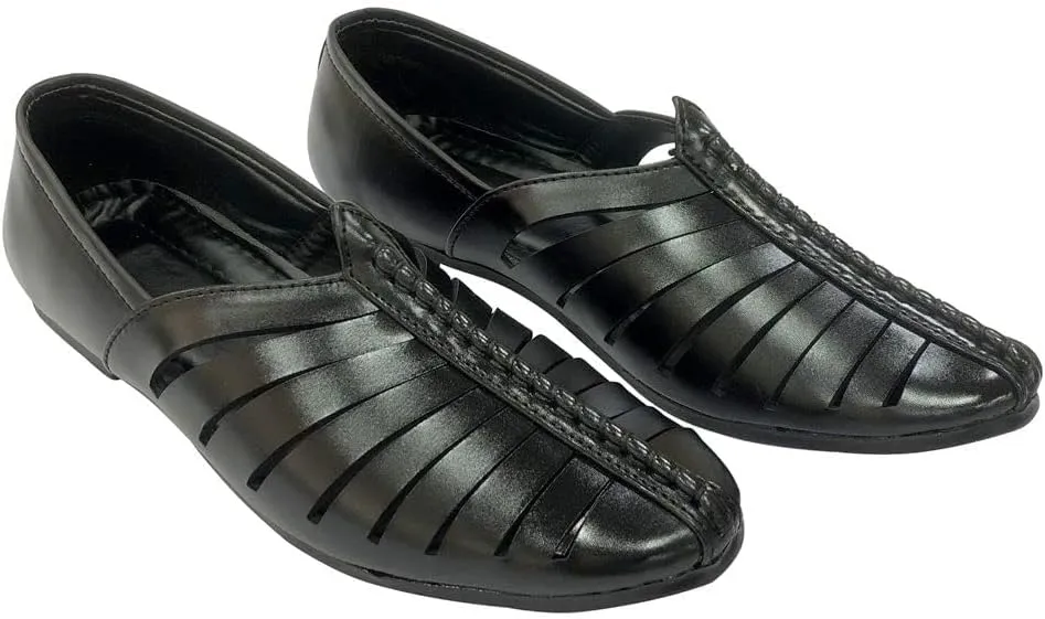 Punjabi Jutti for Mens Black Breathable Comfort Loafers Indian Shoes Sherwani Wedding Shoes