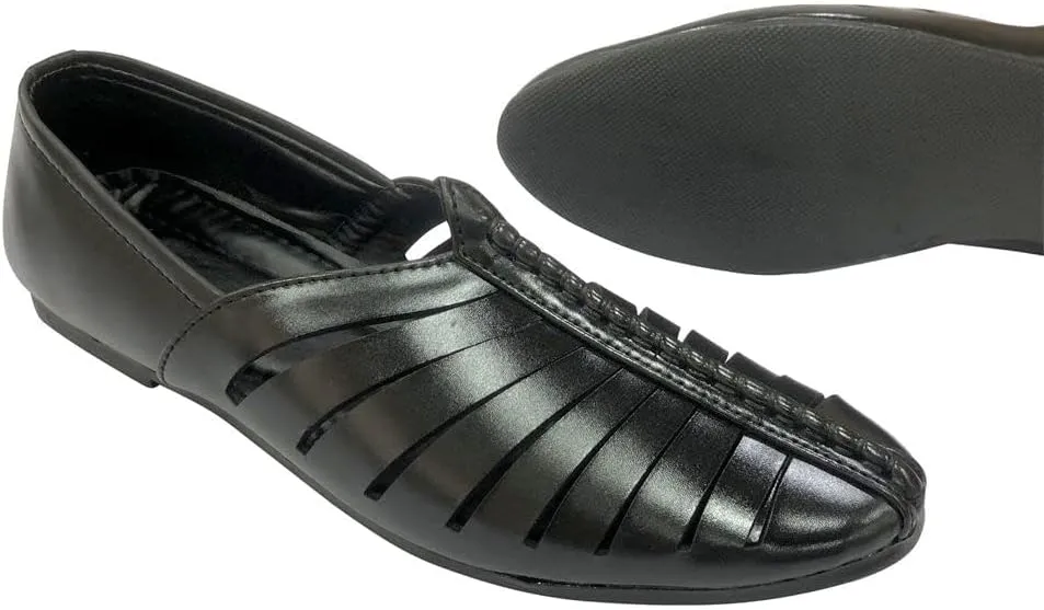 Punjabi Jutti for Mens Black Breathable Comfort Loafers Indian Shoes Sherwani Wedding Shoes