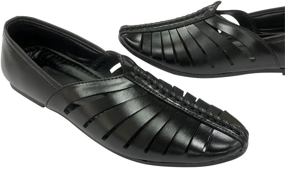 Punjabi Jutti for Mens Black Breathable Comfort Loafers Indian Shoes Sherwani Wedding Shoes