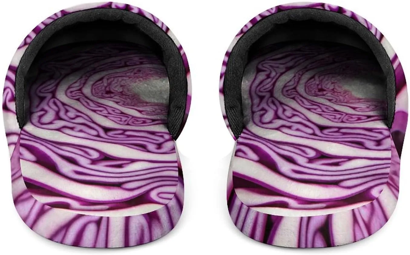 Purple Cabbage Pattern Men's Slipper Non Slip Comfortable Winter Warm Home House Shoes