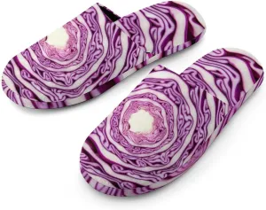 Purple Cabbage Pattern Men's Slipper Non Slip Comfortable Winter Warm Home House Shoes